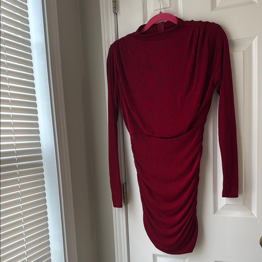 Fashion Nova Red Ruched Cowl Neck Bodycon Dress